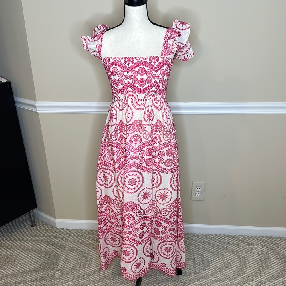 Elegant Red and White Patterned Dress